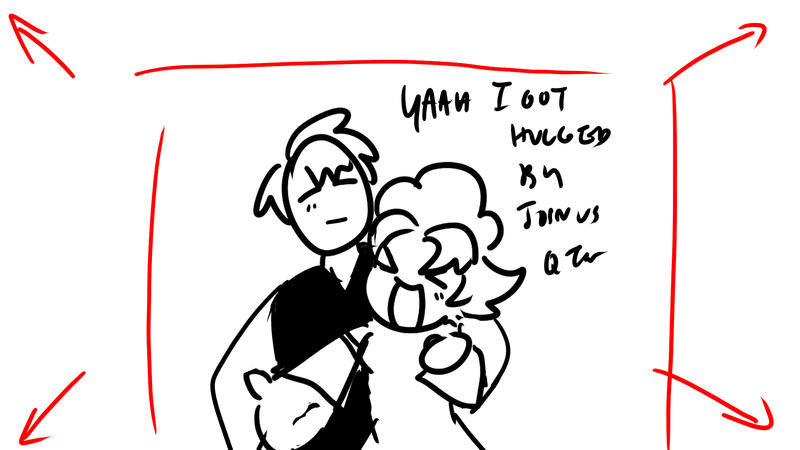 Mai: "Yaaah! I got hugged! You join us, Q-taro!"